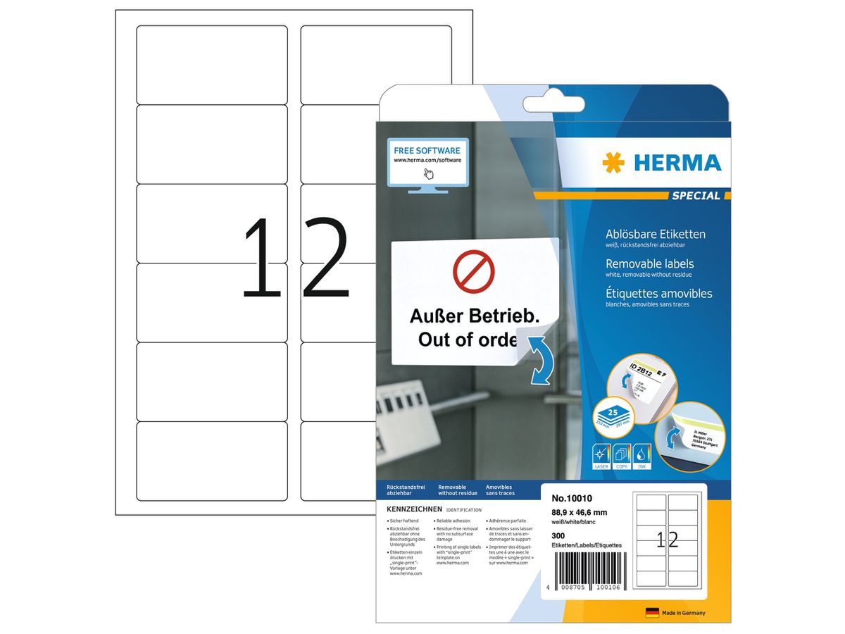 HERMA Etiketten 10010 10010 88.9x46.6mm abl. 300Stk. 25 B (4008705100106)