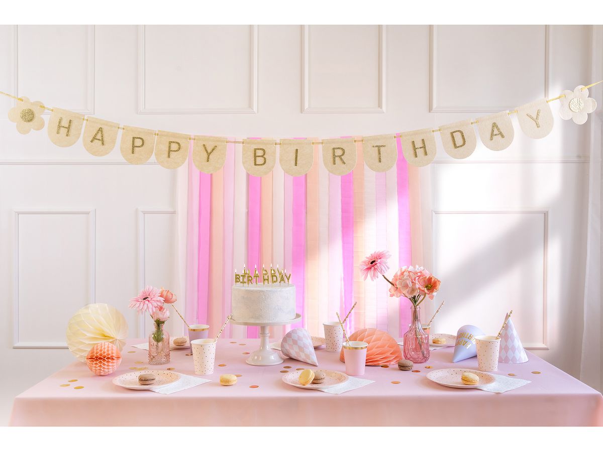 PARTYDECO Guirlande Happy Birthday 3m GRLF3 Feutre, rose (5904555048362)