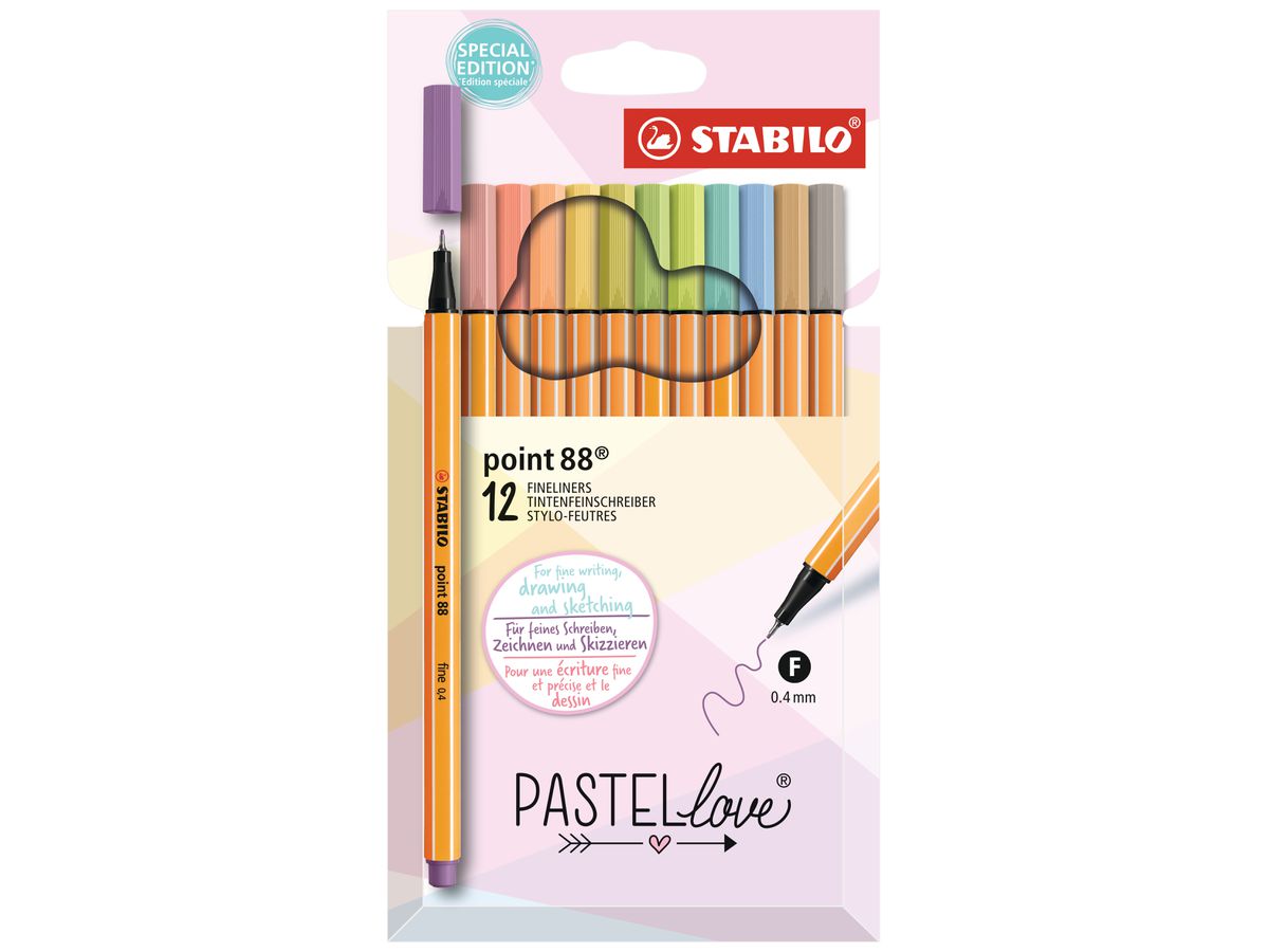 STABILO Fineliner Point 88 1mm 88/12-7-7 Pastellove 12 Stück (4006381594745)