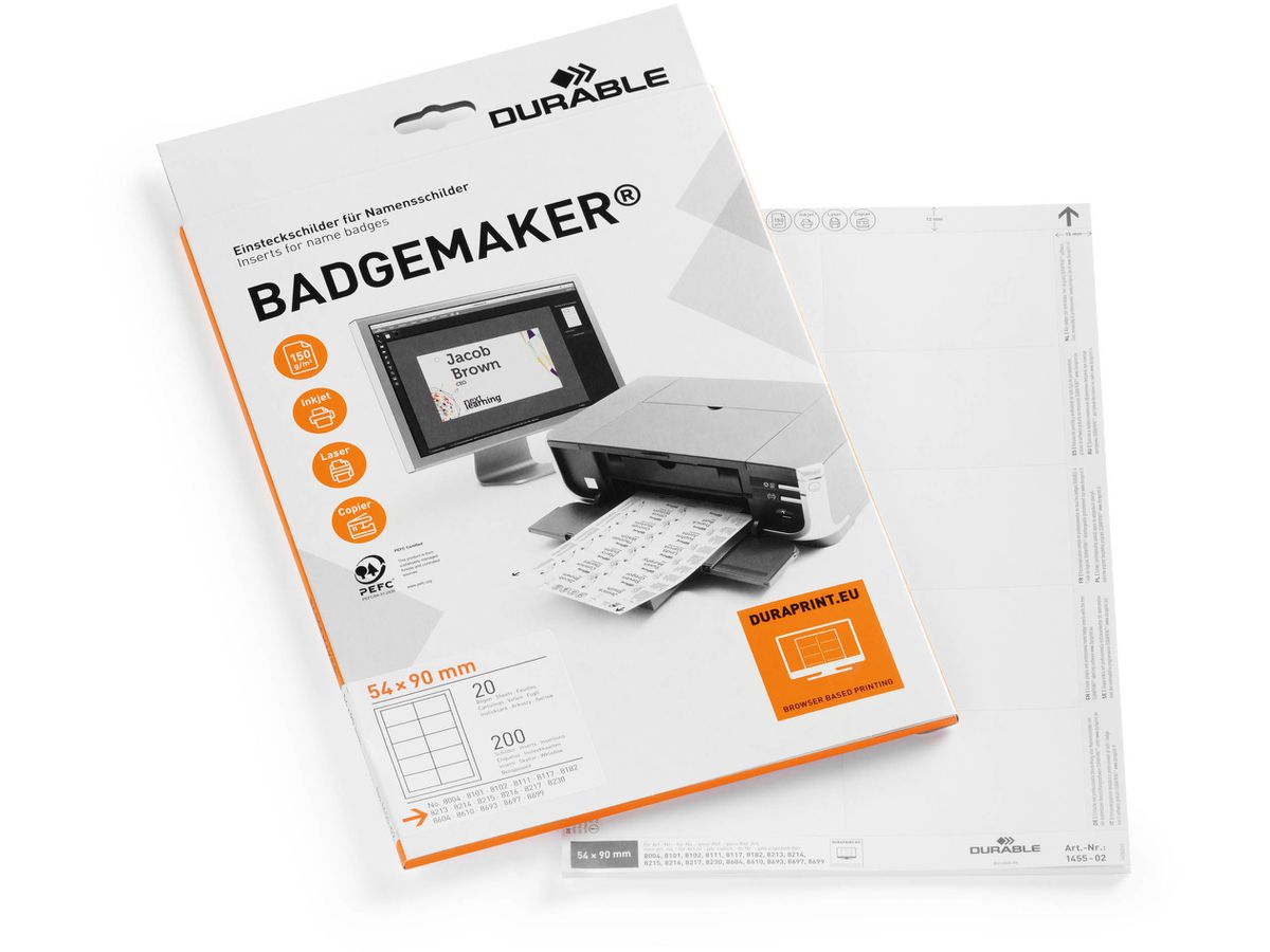 DURABLE Etiketten Badgemaker 145502 weiss, 54x90mm 20Bl./10St. (4005546140551)