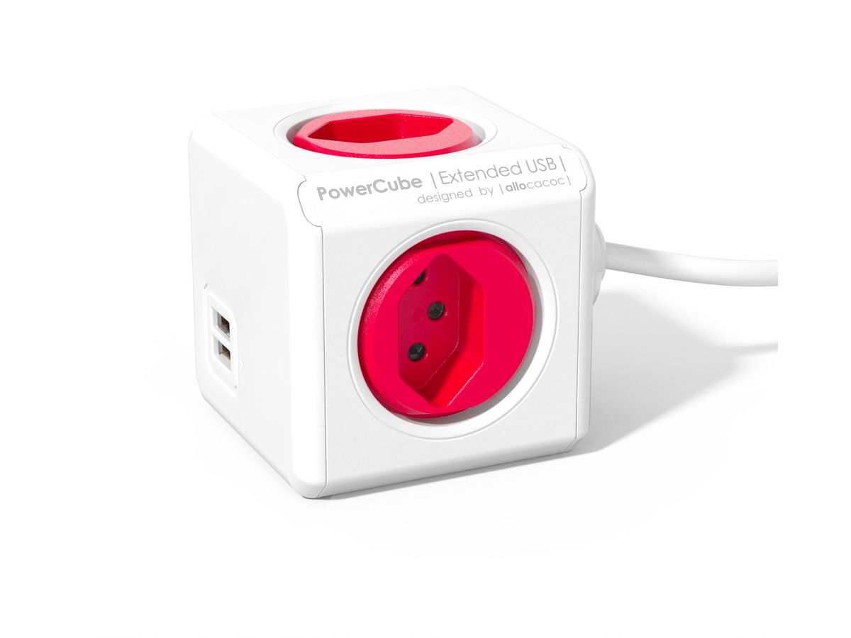 POWERCUBE Socket extend red 66.7890RD 4xT.13 2xUSB 5V 2.1A (8719186001108)