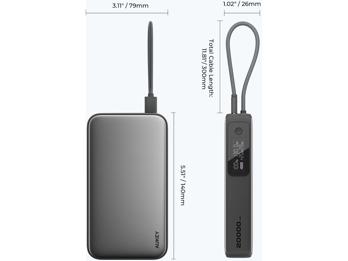 AUKEY Spark Sling 20000mAh PB PB-Y48 100W PD Bild-in-USB-C Cal.Gr (0689323787944)