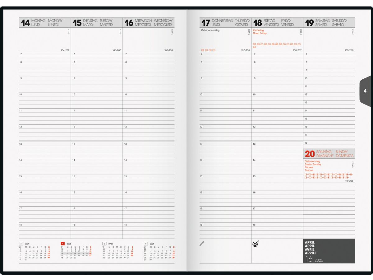 BRUNNEN Calendrier 2026 1079760306 1S/2P bleu ML 17x24cm (4061947145045)