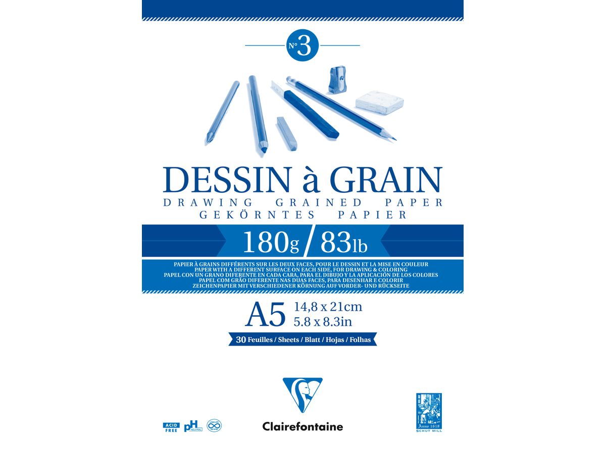 CLAIREFONTAINE Zeichenblock A5 96626C Weiß 30 Blatt (3329680966268)