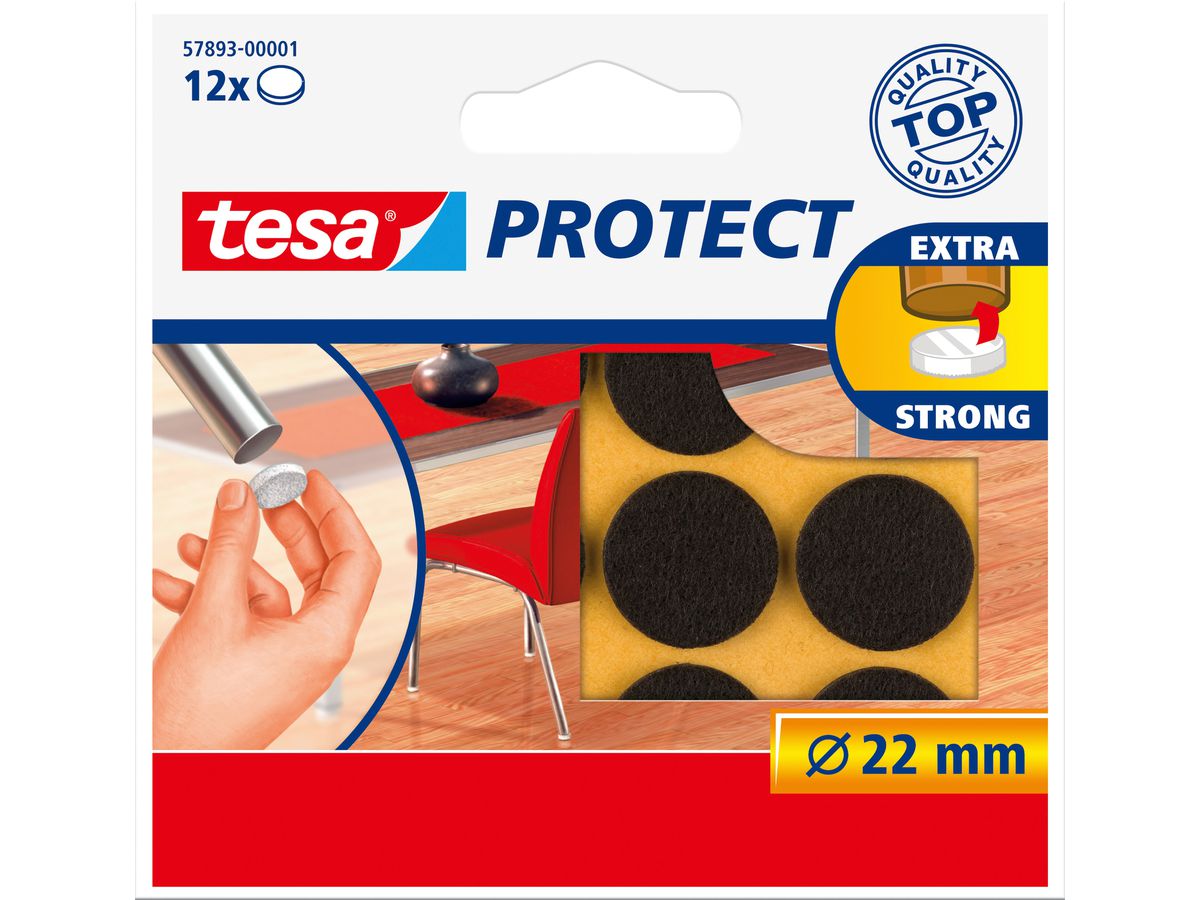 TESA Filzgleiter Protect 22mm 578930000 braun, rund 12 Stück (4042448885029)
