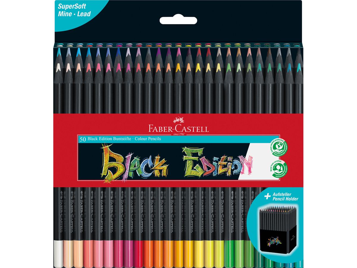 FABER-CASTELL Farbstifte Black Edition 116450 Kartonetui 50er (4005401164500)