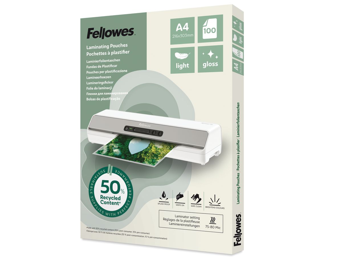 FELLOWES Laminierfolien Recycling A4 100142987 glanz, 80 my 100 Stück (0043859813353)