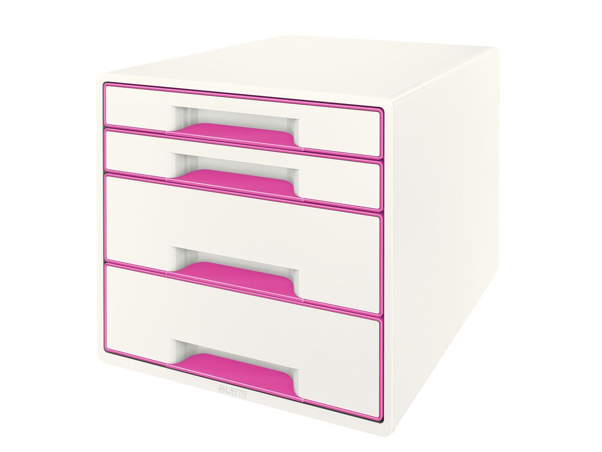 LEITZ Schubladenbox WOW Cube A4 52132023 weiss/pink, 4 Schubladen (4002432115341)