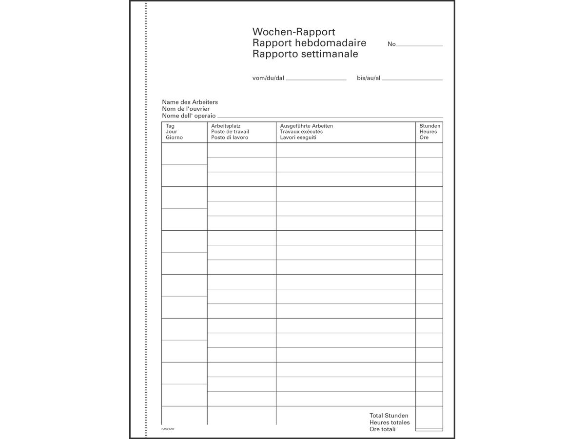 FAVORIT Wochen-Rapporte D/F/I A5 9307 OK Durchschreibepapier 50x2 Blatt (7612194047704)