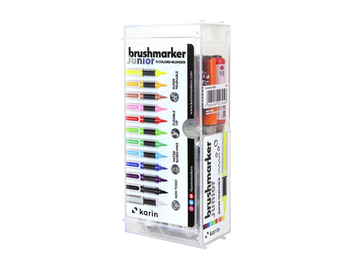 KARIN Brush Marker JUNIOR + blender 27C10 Basic colours 12 pcs. (5904446025670)