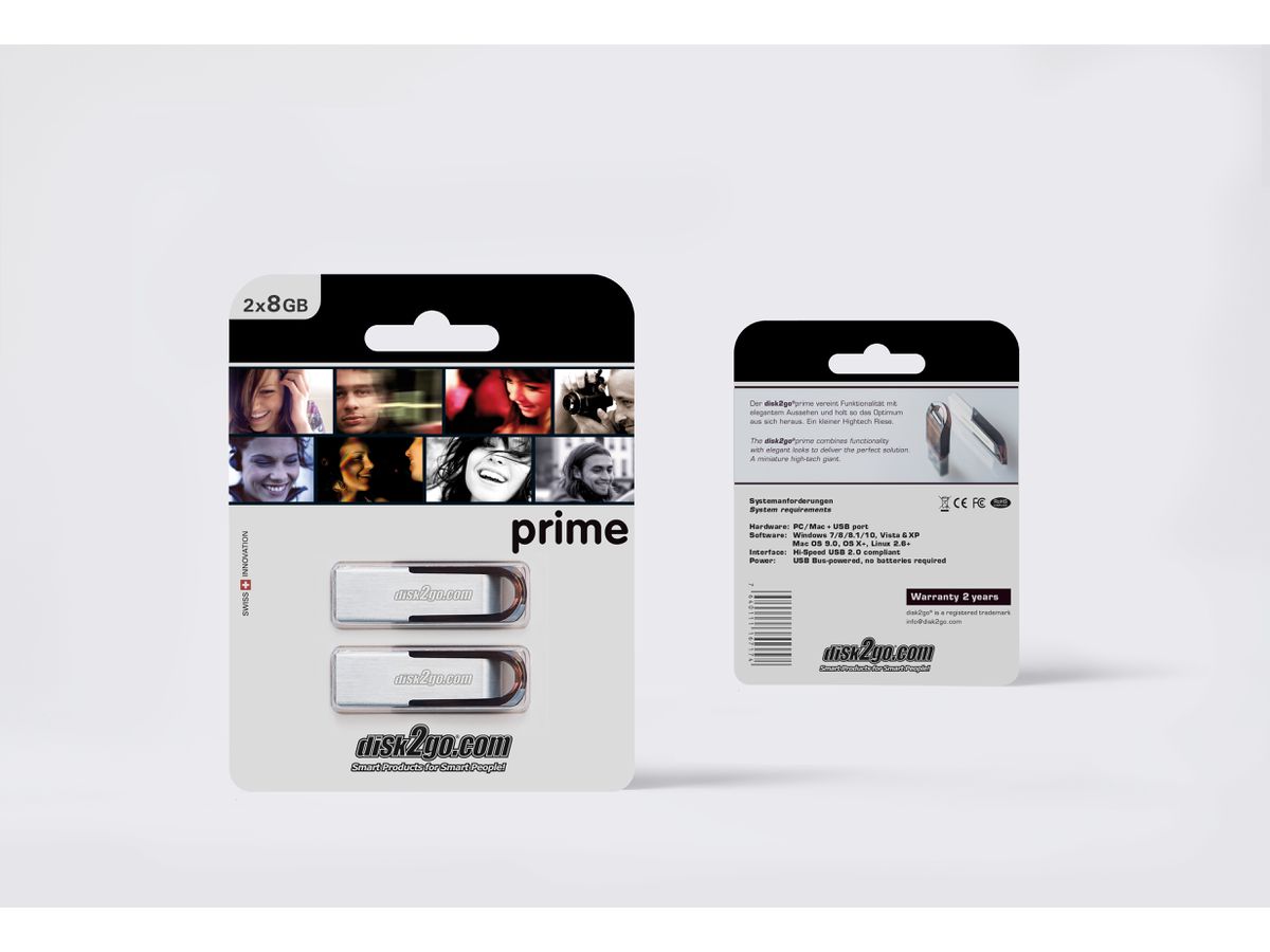 DISK2GO USB-Stick prime 8GB 30006700 USB 2.0 double pack (7640111167174)