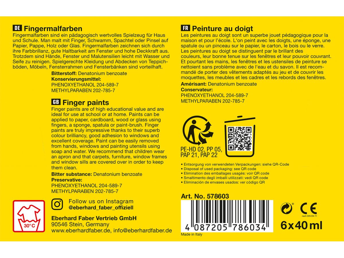 EBERHARD FABER Colori a dita al neon 578603 6x40ml (4087205786034)