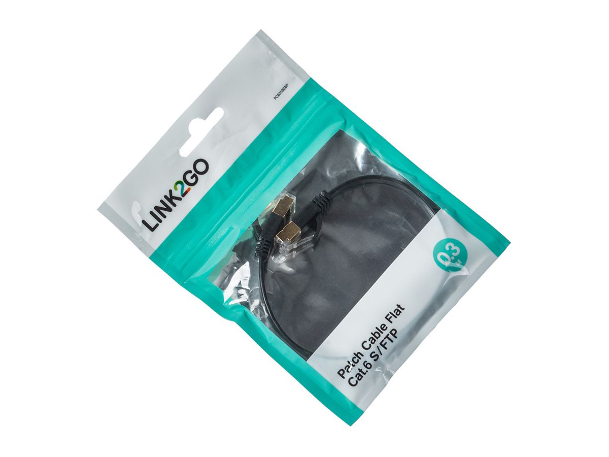 LINK2GO Patch Cable flach Cat.6 PC6313EBP STP , 0,3m (7613058030139)