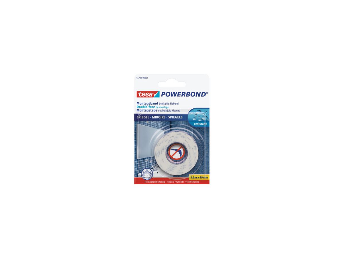 TESA Powerbond Spiegel 19mmx1.5m 557320000 Montageband, doppelseitig (4042448843234)