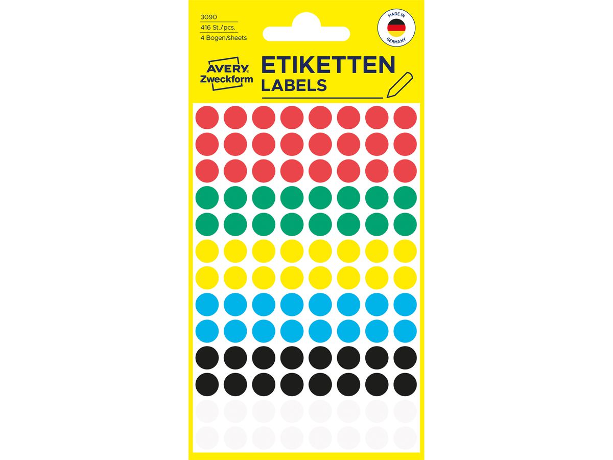 AVERY ZWECKFORM Markierungspunkte 8mm 3090 ass. 416 Stück (4004182030905)