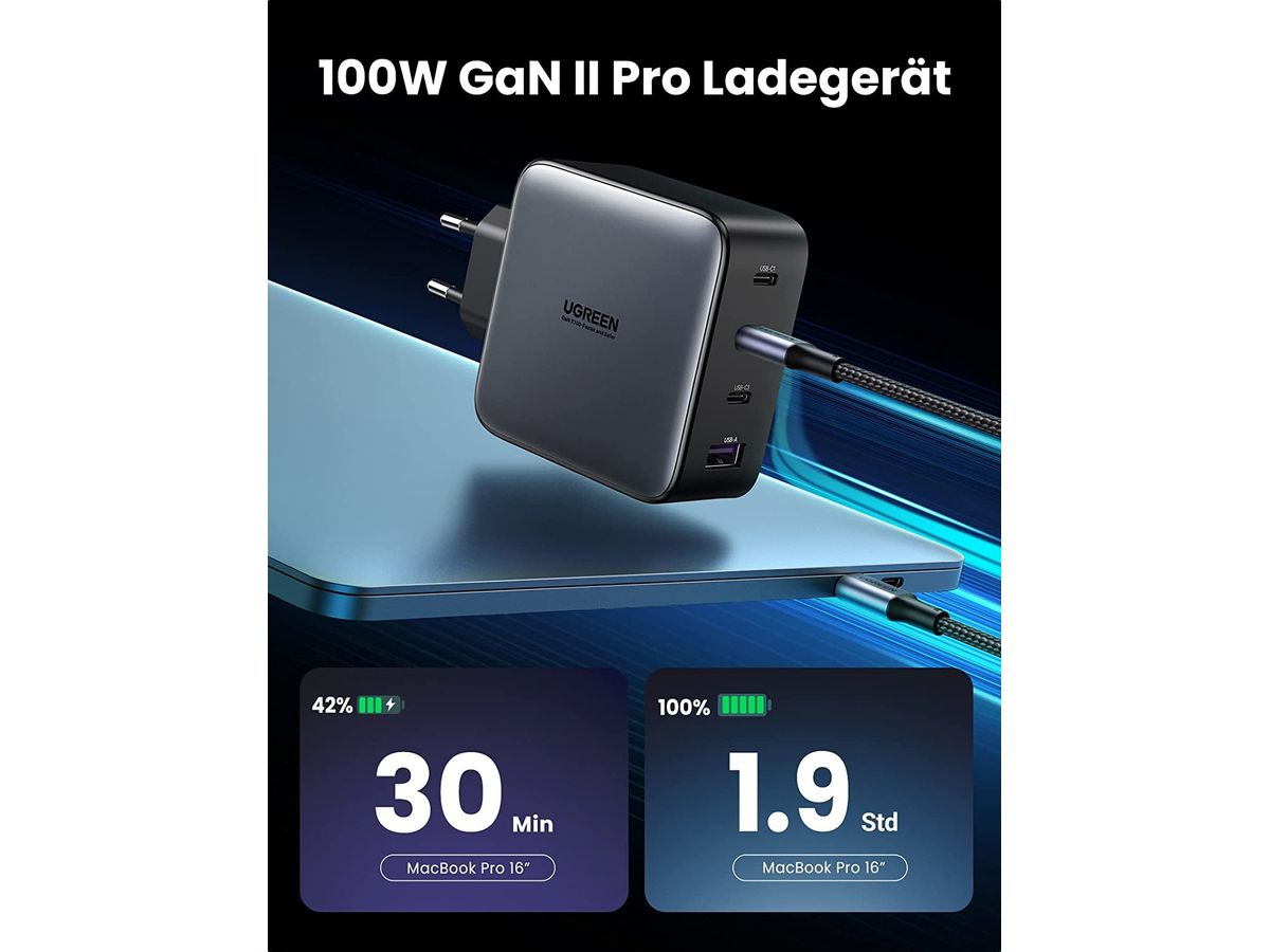 UGREEN USB Wallcharger Nexode 100W 40747 4-Port,PD,GaN,Grey (6957303847471)