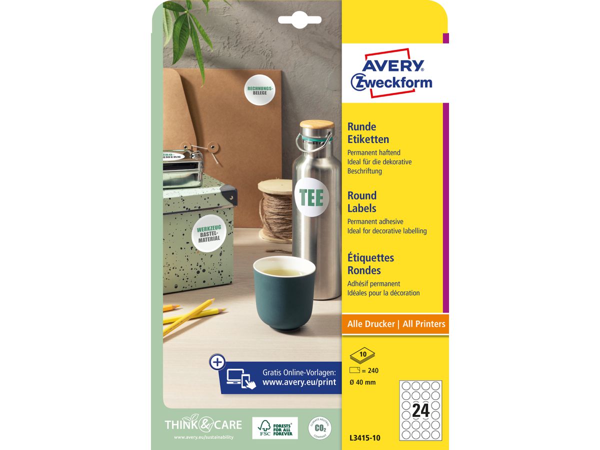 AVERY ZWECKFORM Universal-Etiketten 40mm L3415-10 L3415-10 weiss 240 St./10 Bl. (4004182634172)