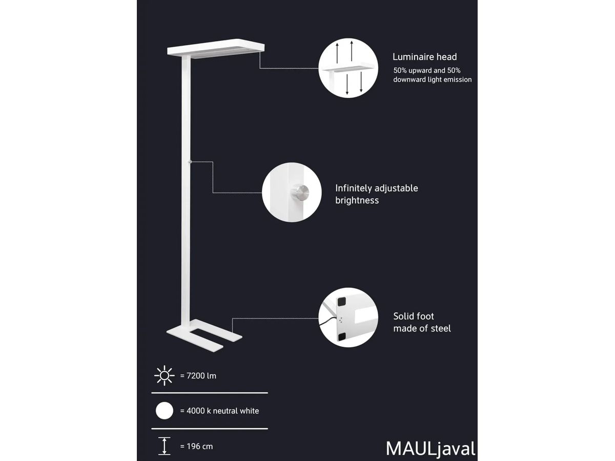 MAUL Lampadaire LED MAULjaval 335.00 dimmable, blanc (4002390081108)