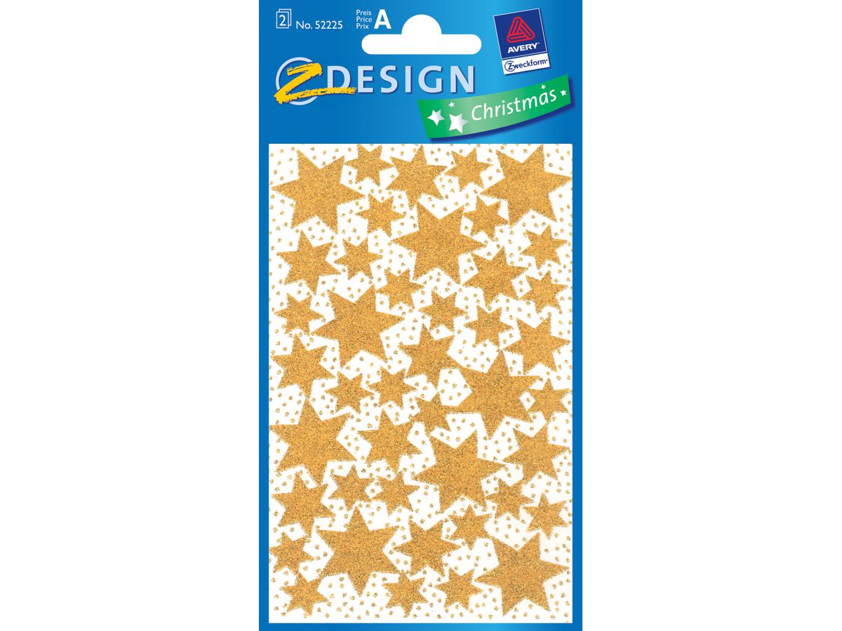 Z-DESIGN Sticker Sterne Weihnachten 52225 gold glitzernd 2 Bogen (4004182522257)