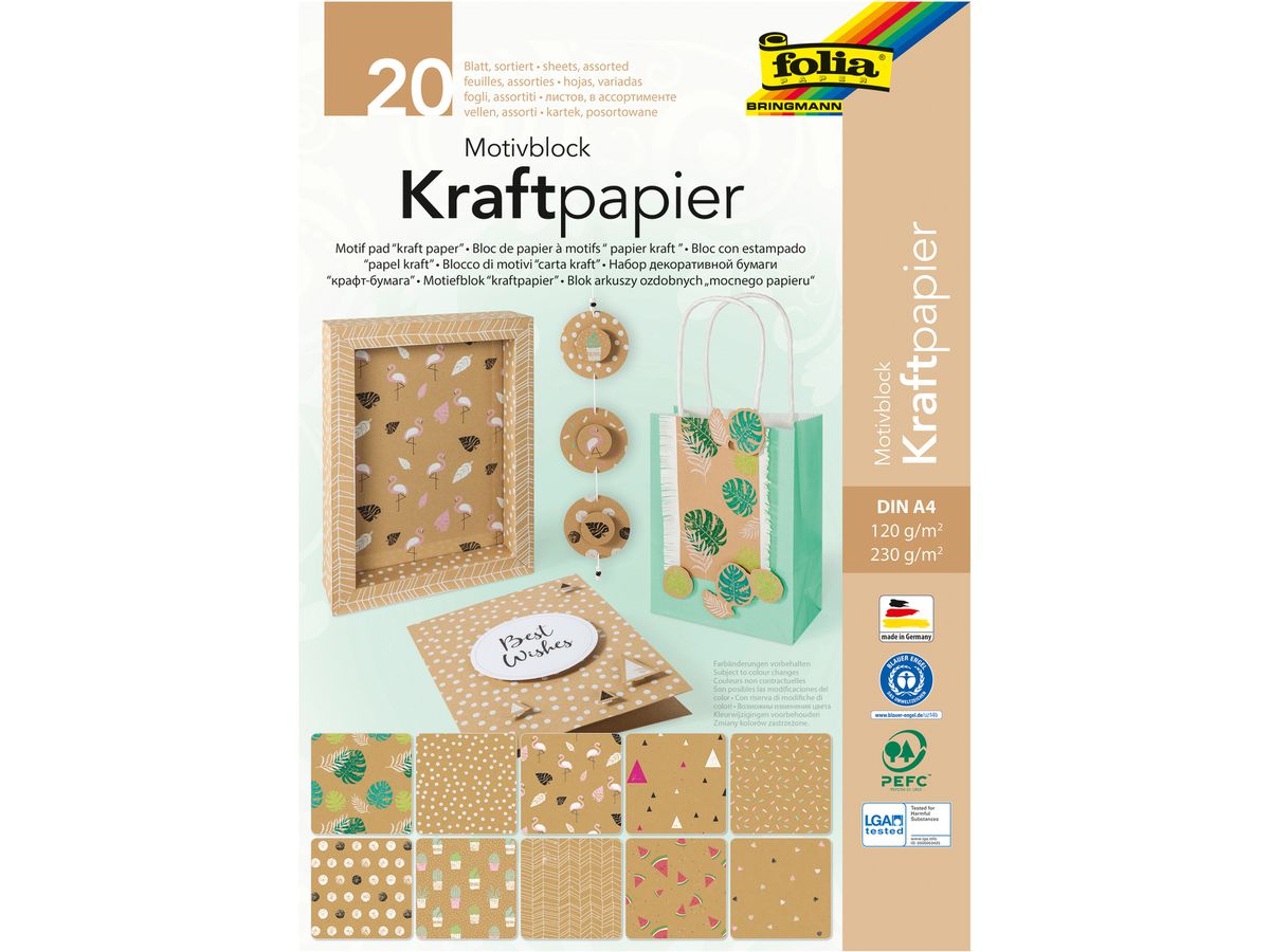 FOLIA Bloc de papier àmotifs 48798 papier kraft (4001868103304)