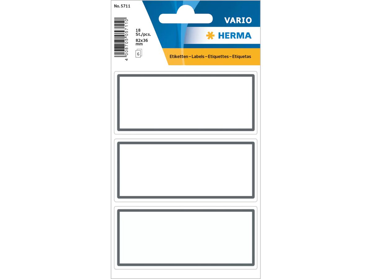 HERMA Heftschilder 36×82mm 5711 Rand grau, liniert 18 Stück (4008705057110)
