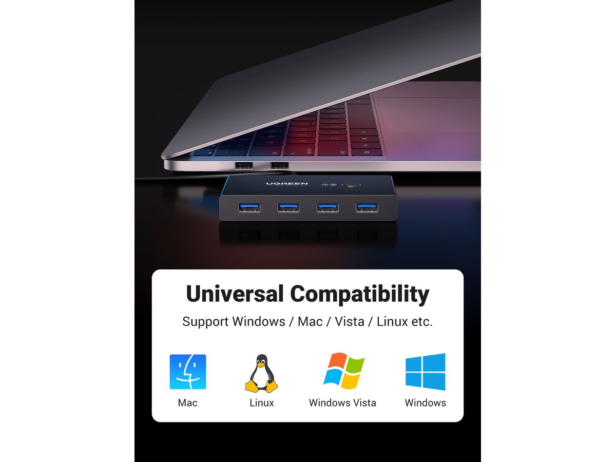 UGREEN 2x4 Sharing Switch Box 30768 USB 3.0 for 2 PCs,Black (6957303837687)