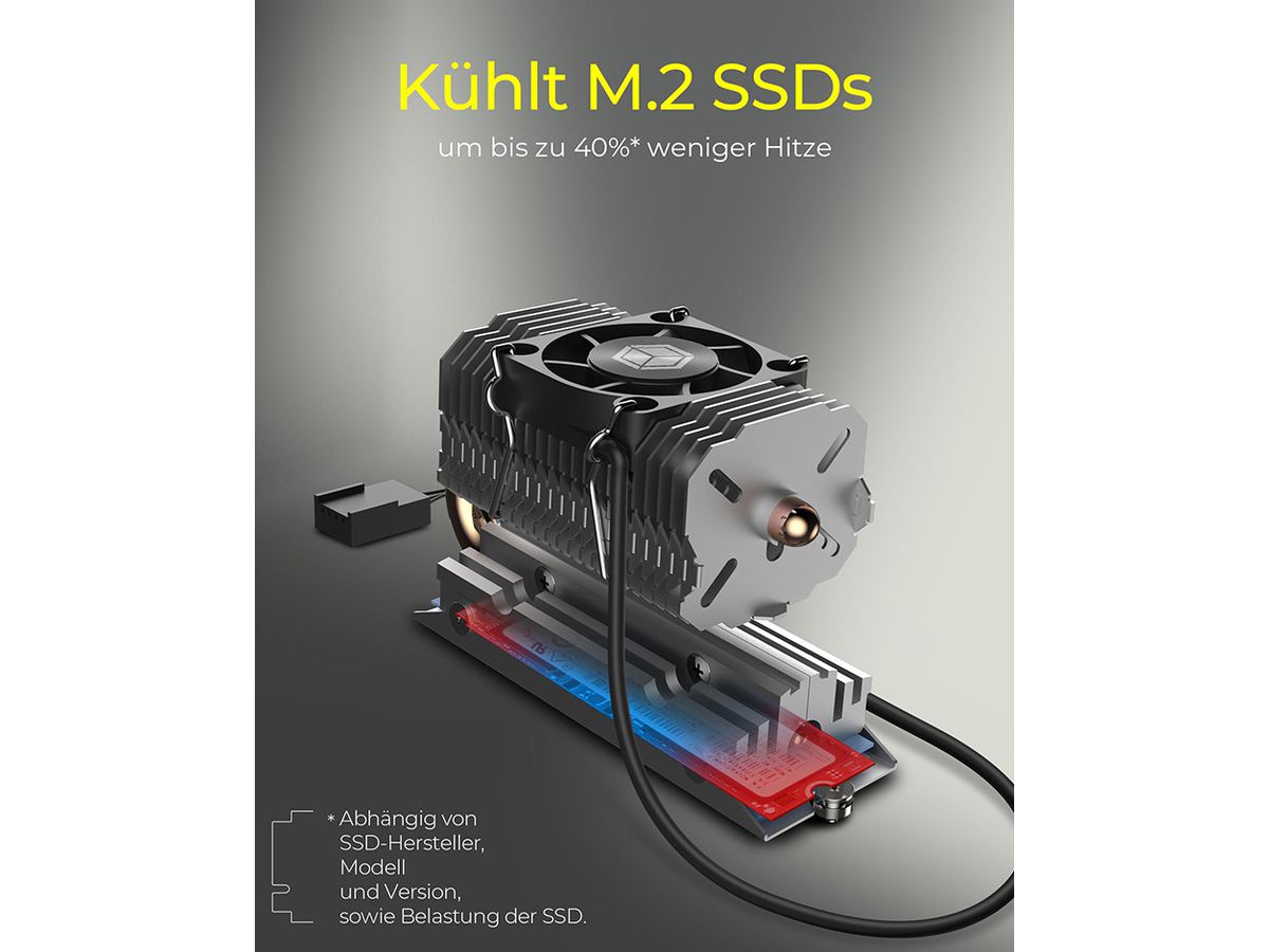 ICY BOX M.2 Heatpipe Kühler mit IB-M2HSF-705 30mm Lüfter Alu. für 2280 (4250078172123)
