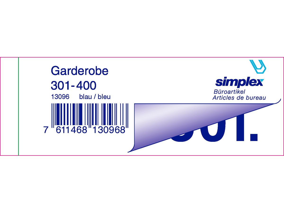 SIMPLEX Garderobenblock 301-400 13096 blau 100 Blatt (7611468130968)