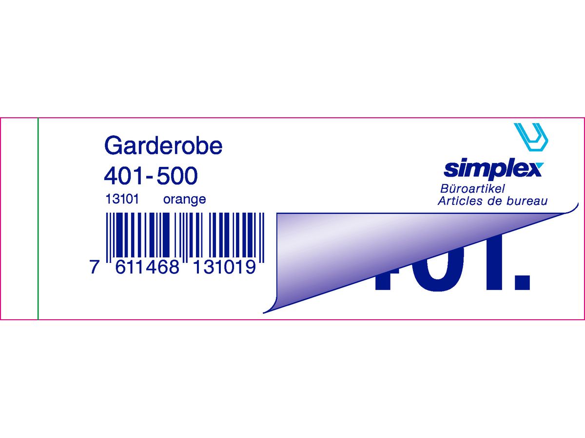 SIMPLEX Garderobenblock 401-500 13101 orange 100 Blatt (7611468131019)