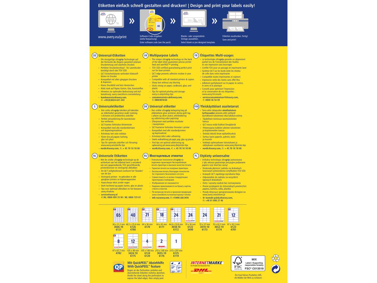 AVERY ZWECKFORM Universal-Etiketten 485x169mm 4785 weiss 30 Blatt (4004182047859)
