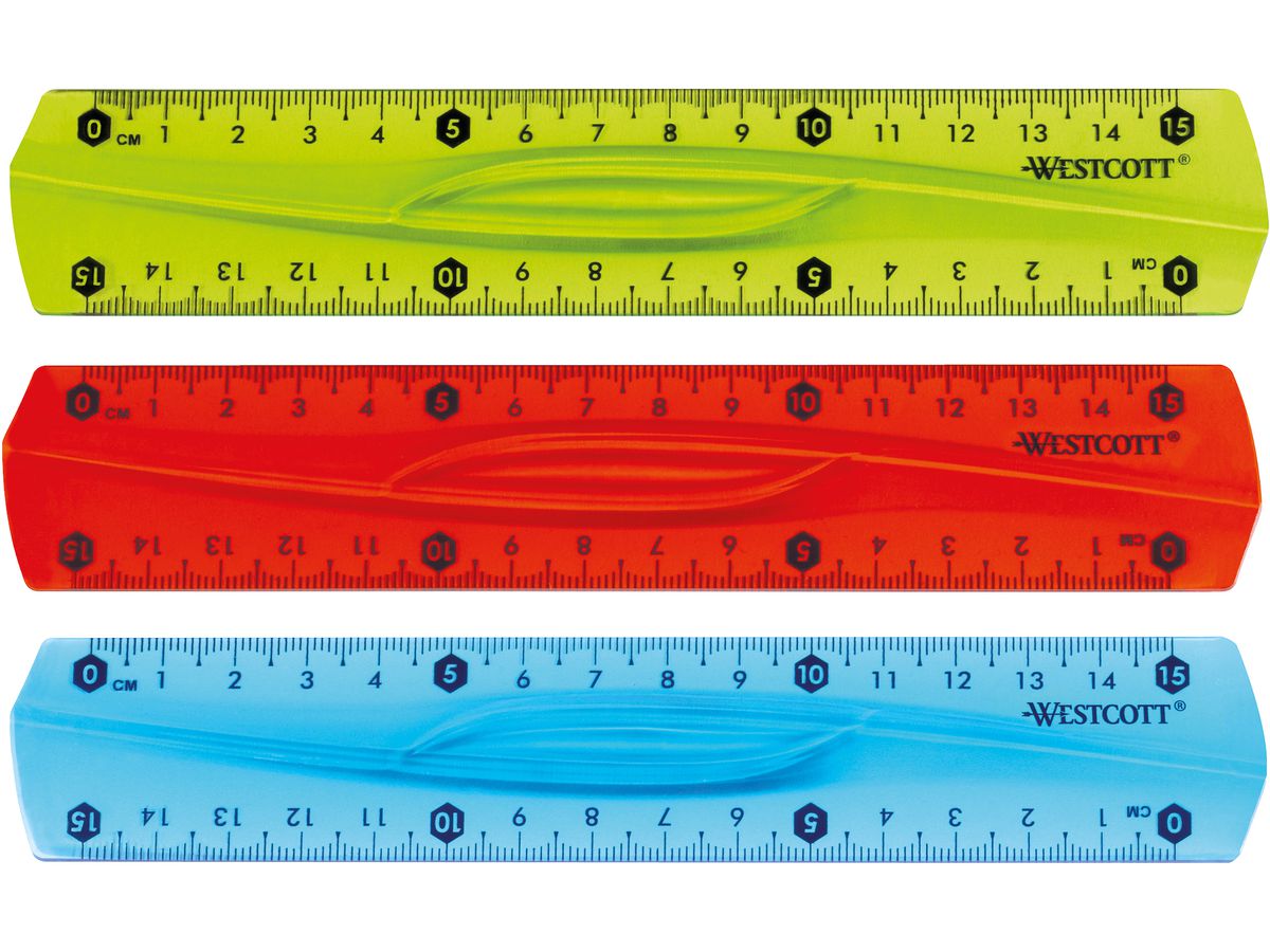 WESTCOTT Règle, élastique E-10220 00 15cm bleu/rouge/vert (4027521515062)
