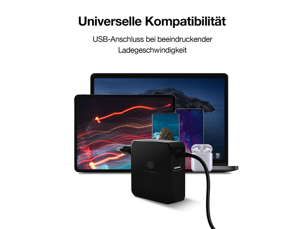 ICY BOX Wall charger for USB PD 3.0 IB-PS101-PD USB-C, USB-A Port, 90W (4250078171096)