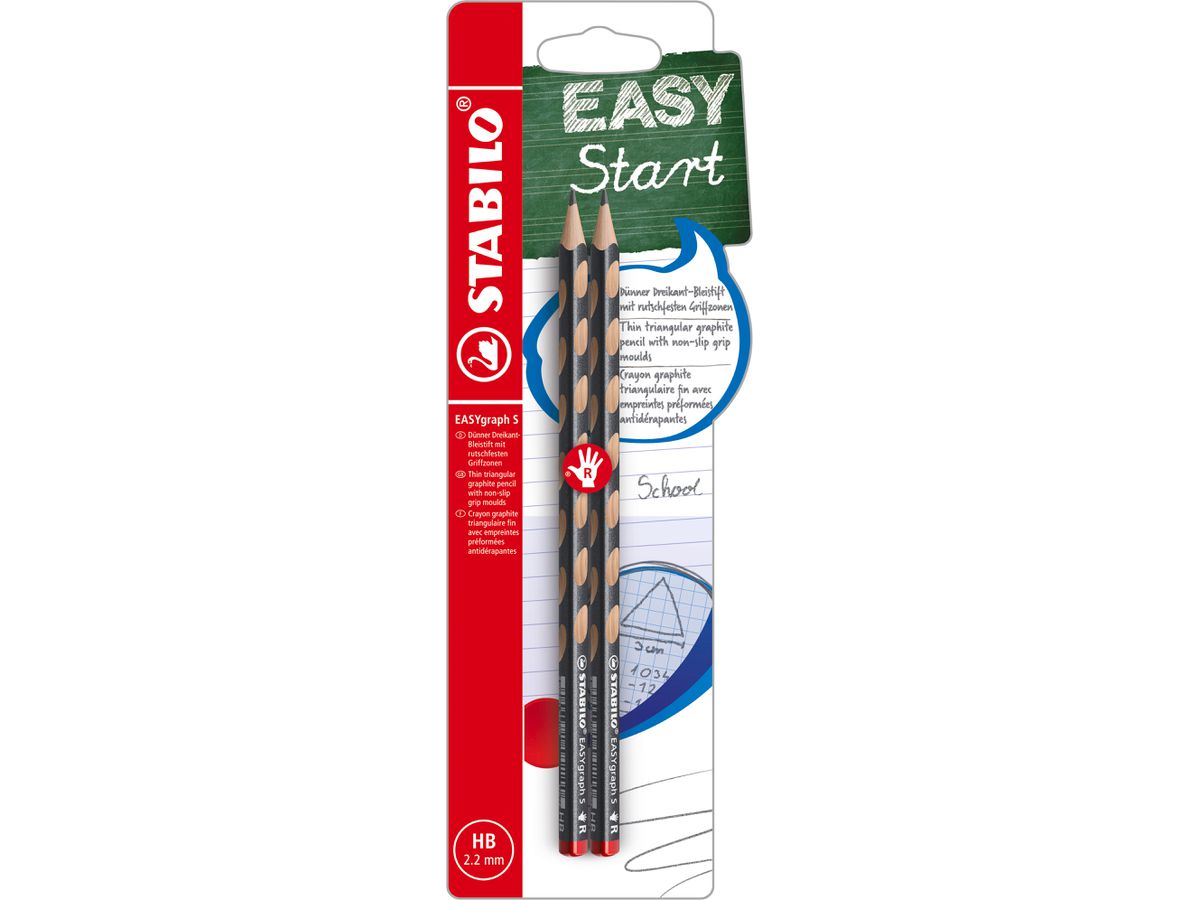 STABILO Crayon Easygraph S HB B-58222-10 Graphite métallique, R, BL (4006381582223)