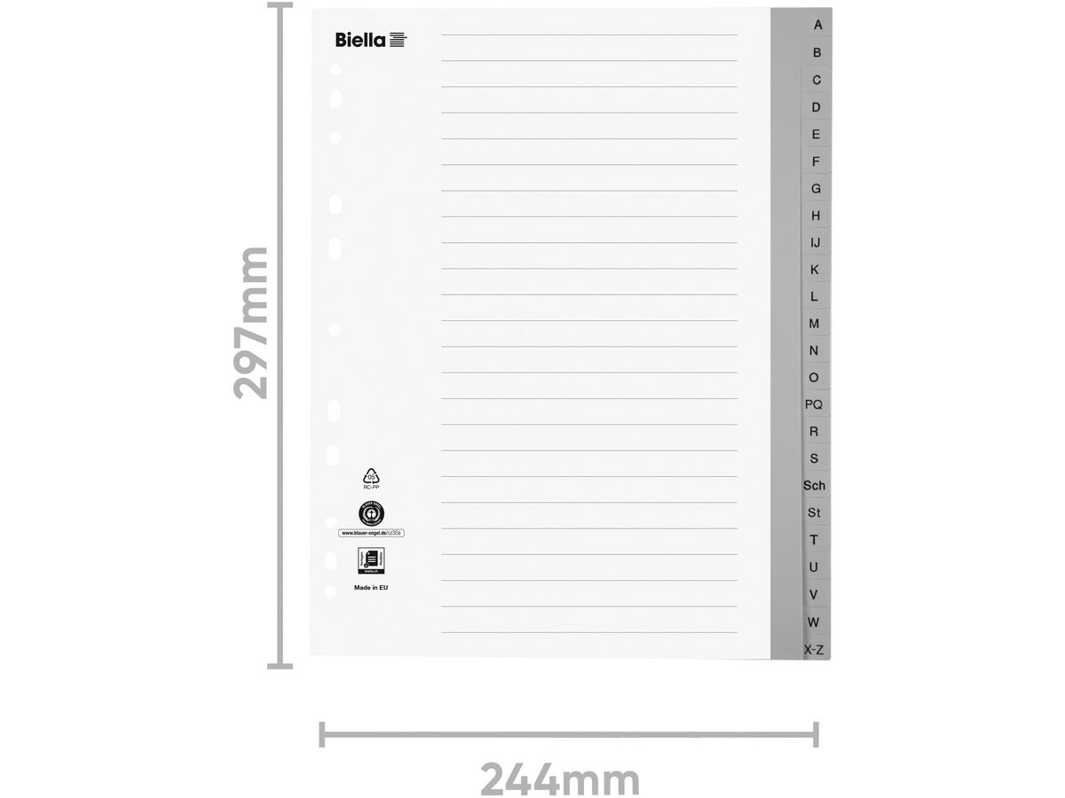 BIELLA Répertoires PP A4+ 47842400U gris A-Z 24 pcs. (7611365288809)
