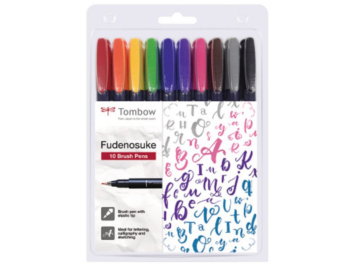 TOMBOW Stylo de calligraphie set WS-BH-10P Fudenosuke, 10 couleurs (4003198110922)