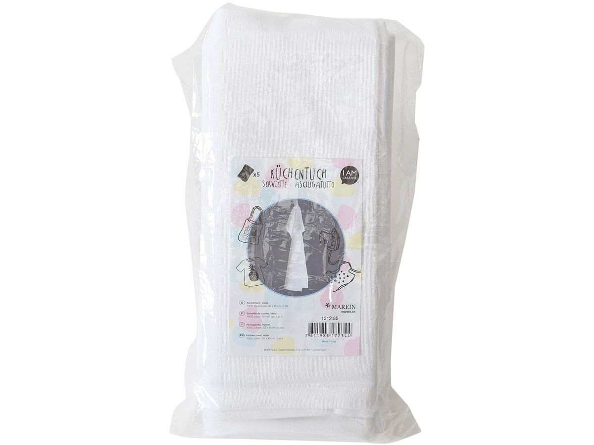 I AM CREATIVE Küchentuch 50x85cm 1212.85 weiss, Baumwolle 5 Stück (7611983172344)