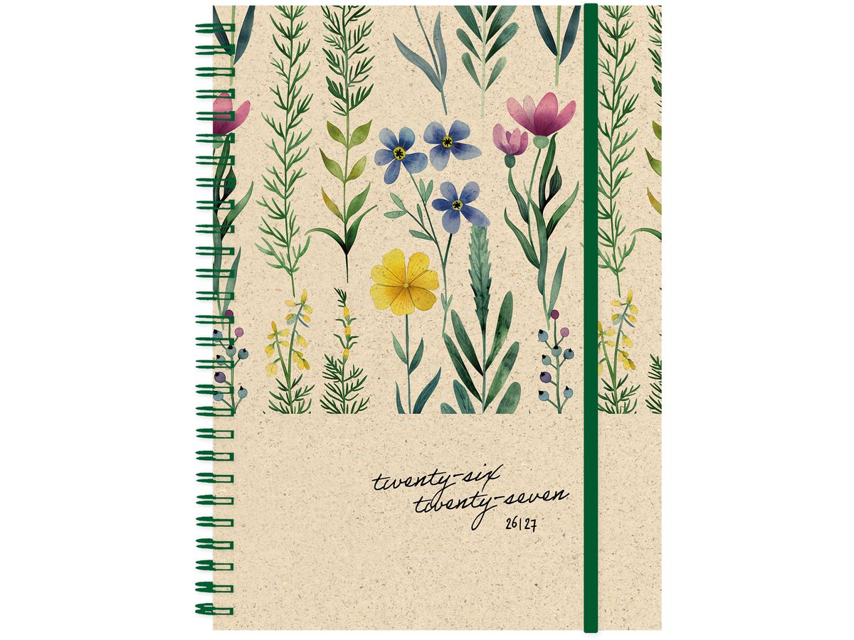 SIMPLEX Schüleragenda Graspapier 26/27 500410.27 1W/2S 12M Flowers ML 12x16.5cm (7611468042216)