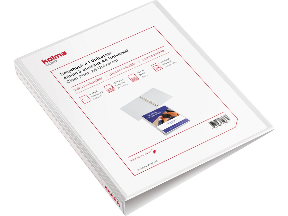 KOLMA Zeigebuch Vario Universal A4 01.201.16 weiss, 4-Ring 20mm (7611967010334)