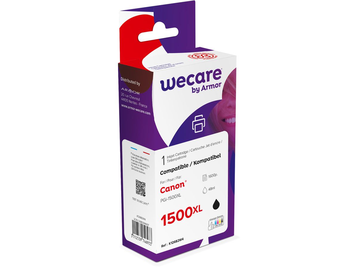 WECARE Inchiostro XL rebuilt nero PGI-1500XLBKWE p.Canon MAXIFY MB2050 48ml (8715057014406)