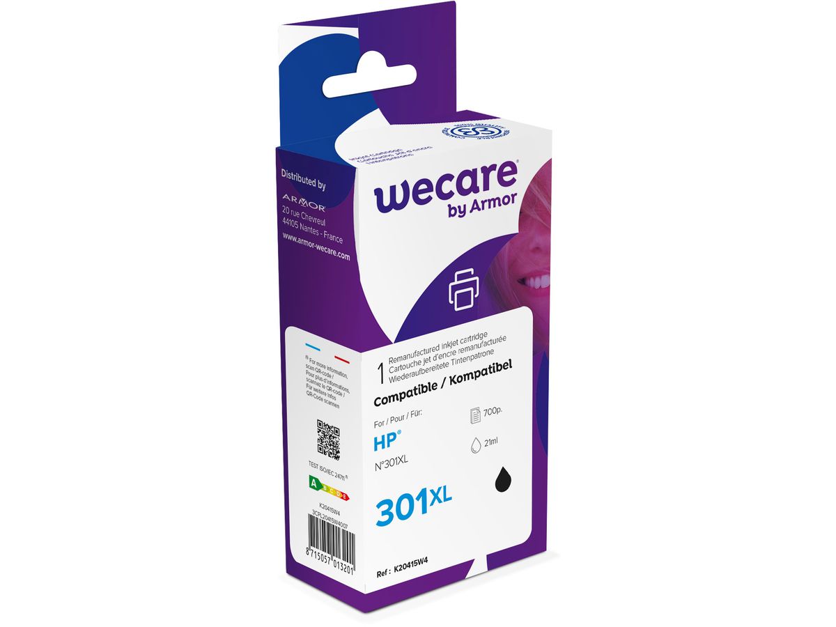 WECARE Tinte 301XL rebuilt schwarz CH563EEWE zu HP DeskJet 2050 21ml (8715057013201)