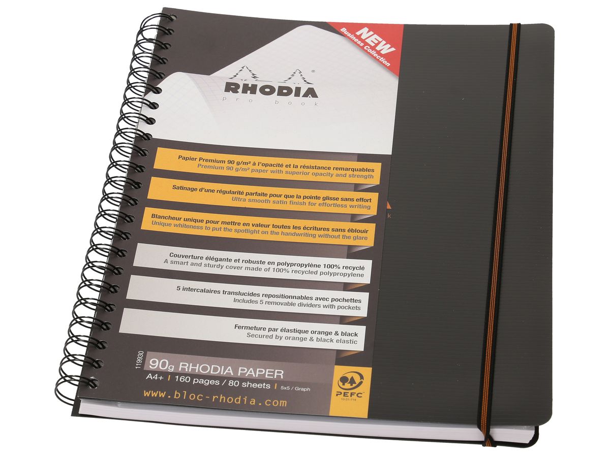 RHODIA Office Pro Book, 5 Register A4 119930C PP schwarz, kariert 160 Seiten (3037921199305)
