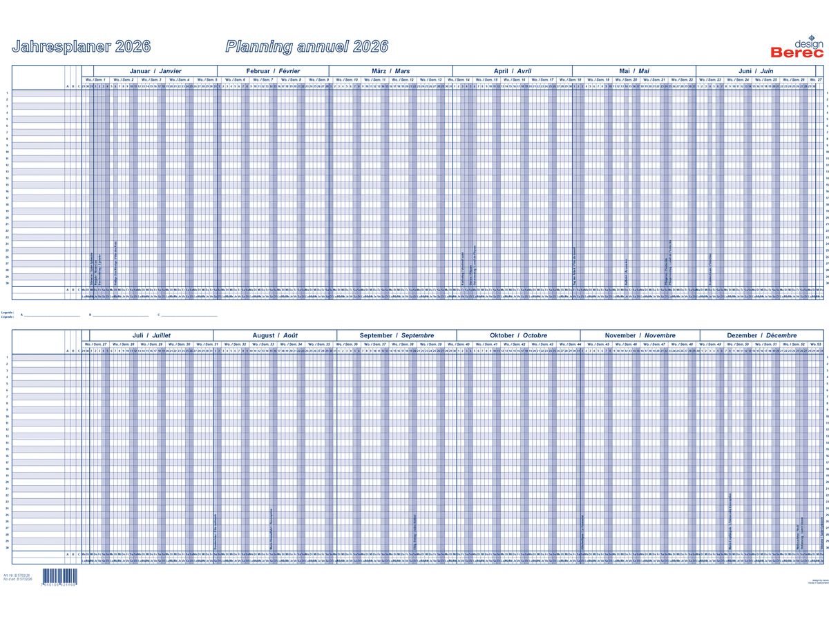 BEREC Jahresplaner 2026 B 5702/26 1J/1S blau 60x90cm (7640106624460)