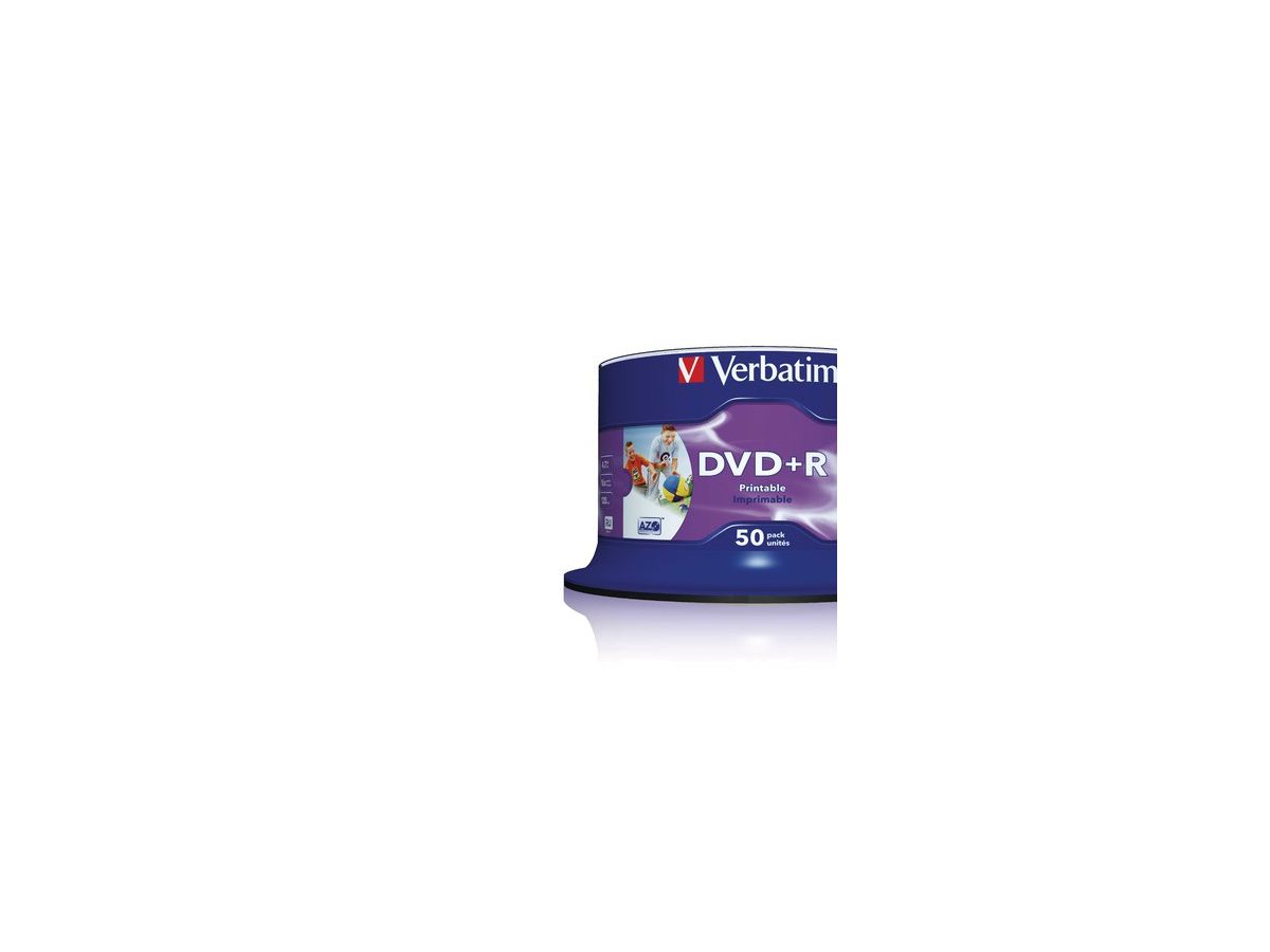VERBATIM DVD+R Spindle 4.7GB 43512 1-16x print wide 50 Pcs (0023942435129)