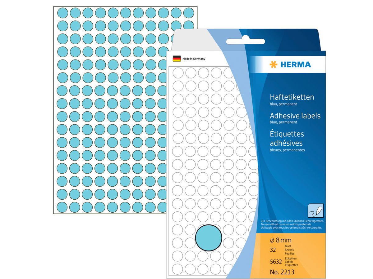 HERMA Etichette rontondo 8mm 2213 blu 5632 pezzi (4008705022132)