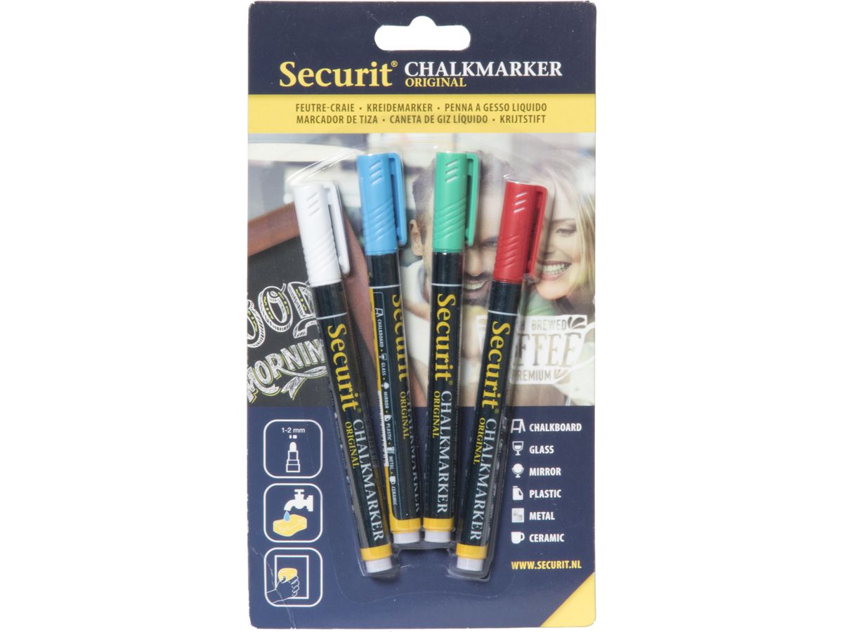 SECURIT Marker Craie 1-2mm BL-SMA100-V4-COL 4 couleurs ass. (8718226492661)