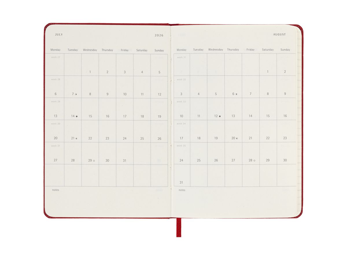 MOLESKINE Agenda Classic Pocket 2026 DHF212DC2Y26 1J/1P rouge écarlate HC 9x14cm (8056999274610)