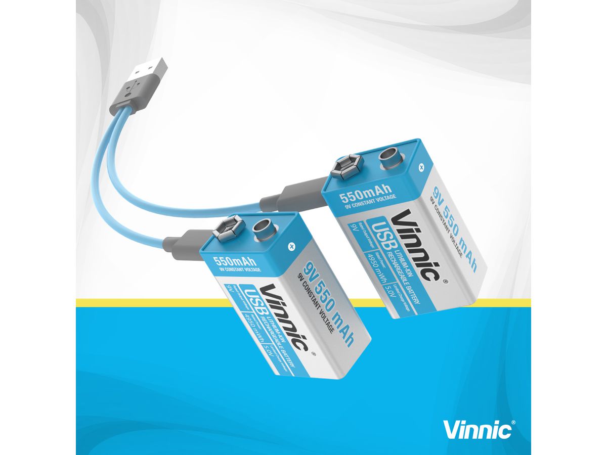 VINNIC USB Rech. Batt. 9V Type-C VPRB-UC9V-1PC 550mAh,Case,1pcs. (4898338020410)