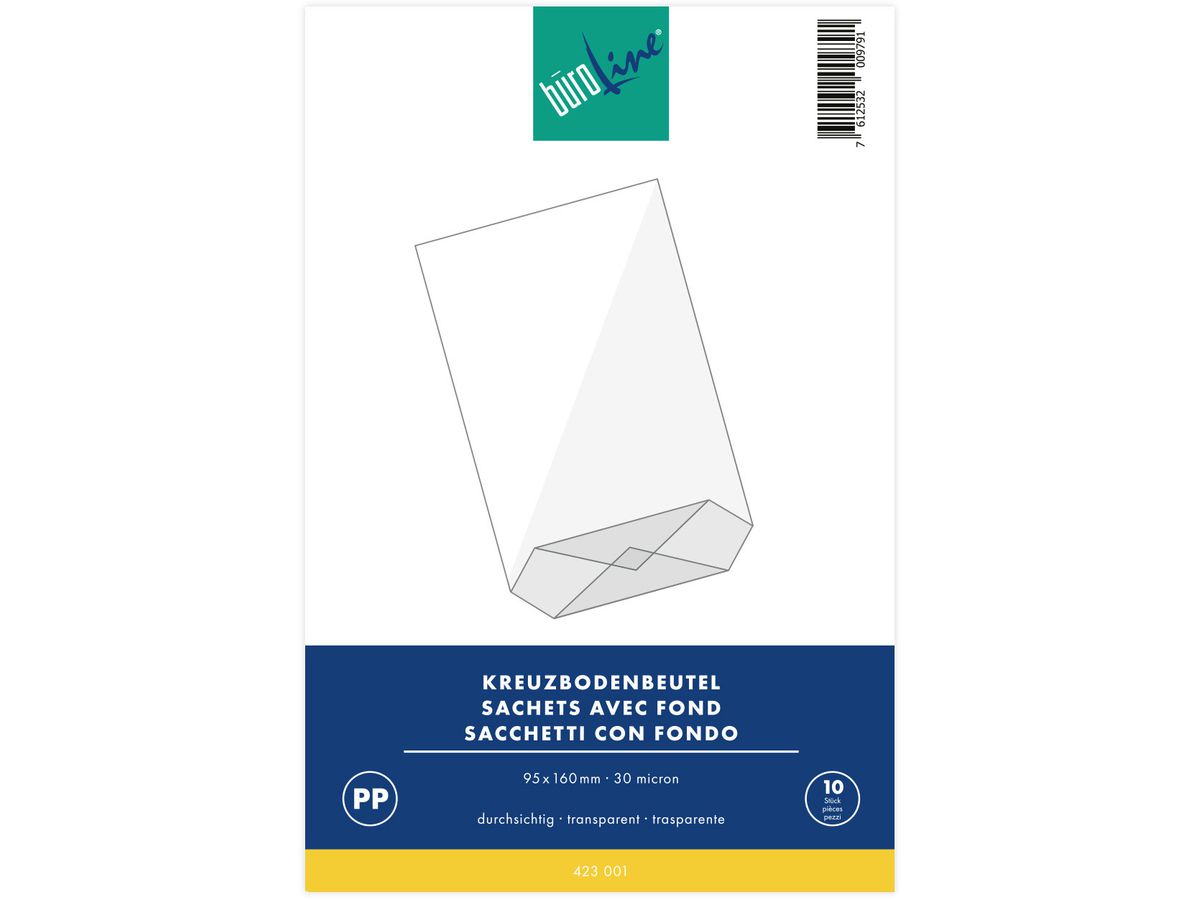 BÜROLINE Kreuzboden Beutel 95×160mm 423001 transparent 10 Stück (7612532009791)