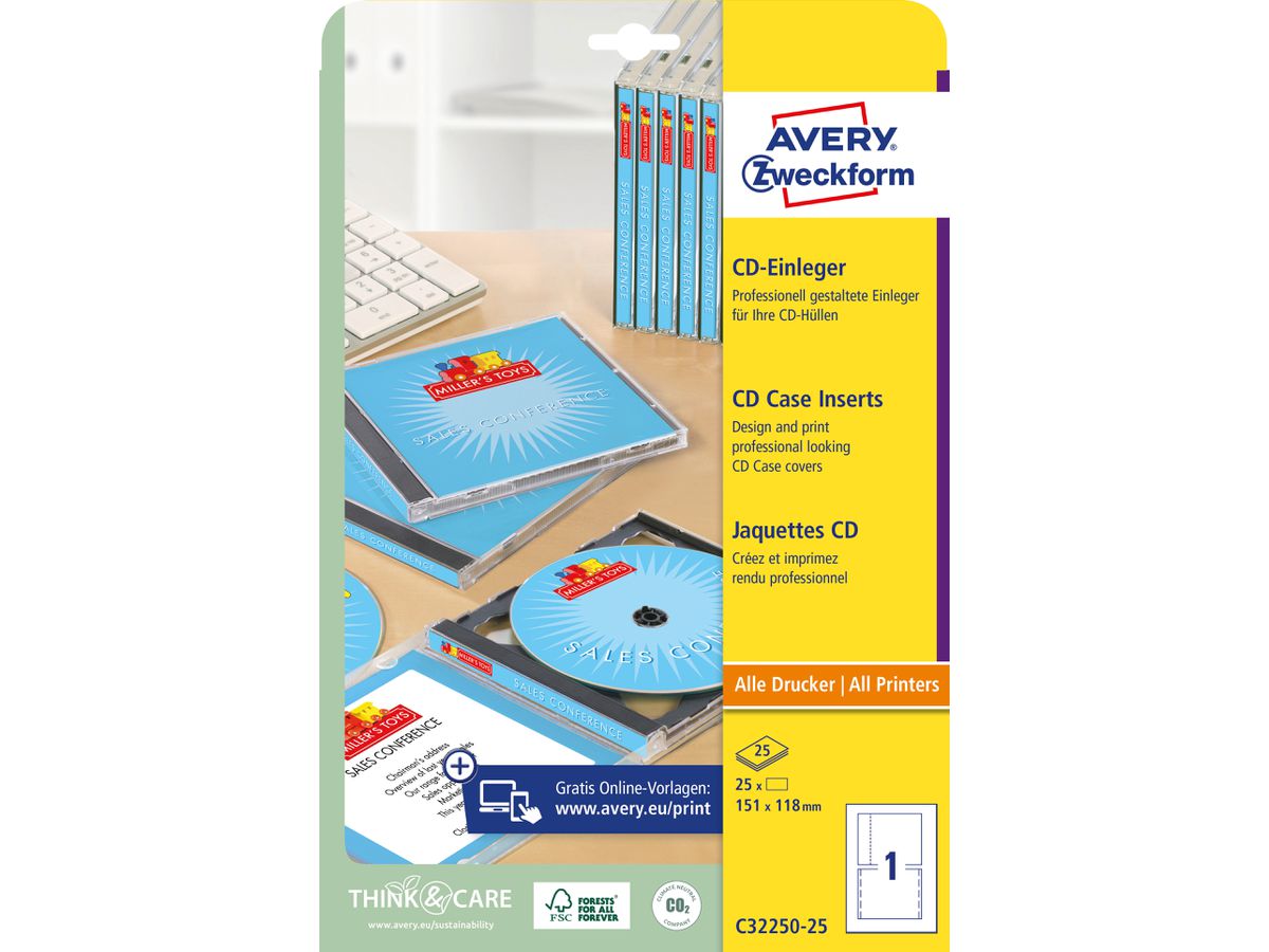AVERY ZWECKFORM Jacquettes CD 151x118mm C32250-25 A4 25 pcs. (4004182242834)