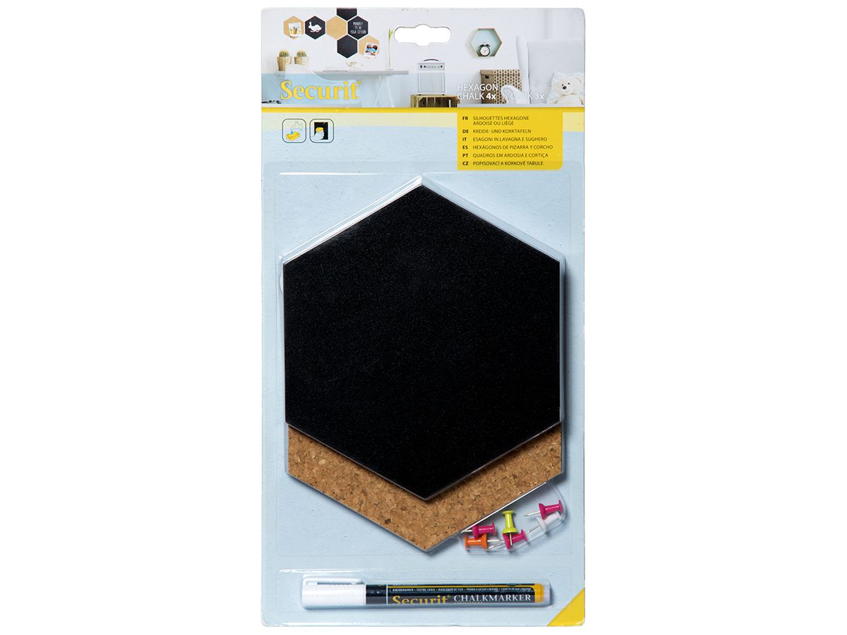 SECURIT Kreidetafel/Kork Set HEXAGON FB-CB-HEX schwarz 20x23x2cm (8719075283363)